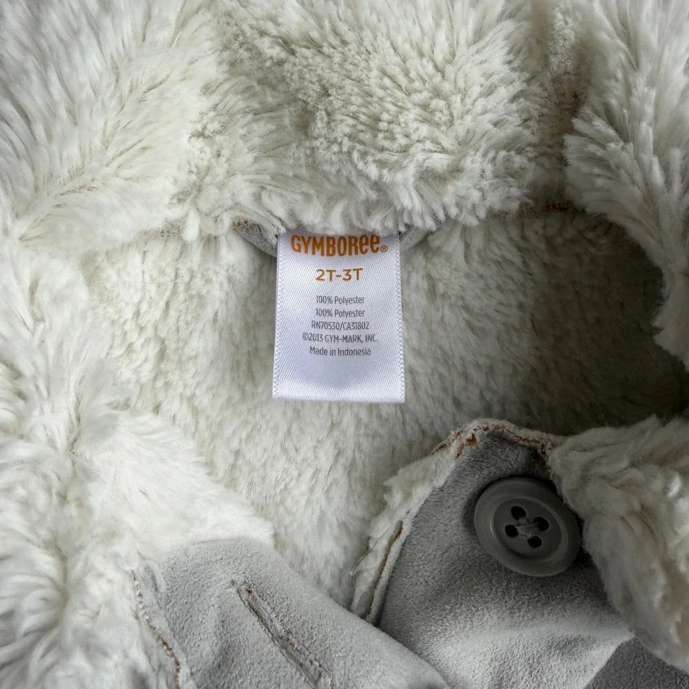 Gymboree Y2K Faux Suede Sherpa Lined Jacket Grey Faux‎ Fur Coat Penny Lane 2T-3T